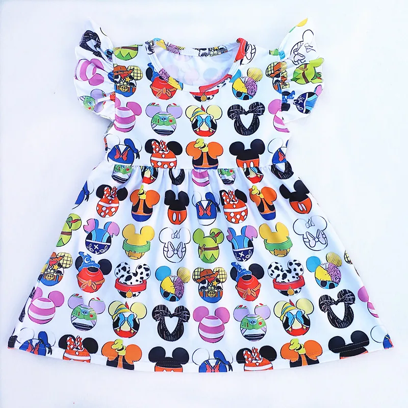 2018 Hot Selling Baby Girls Dresses Summer Clothes Cute Cartoon Mickey Head Printed Milksilk Flutter Sleeve Children Infant Dres | Детская