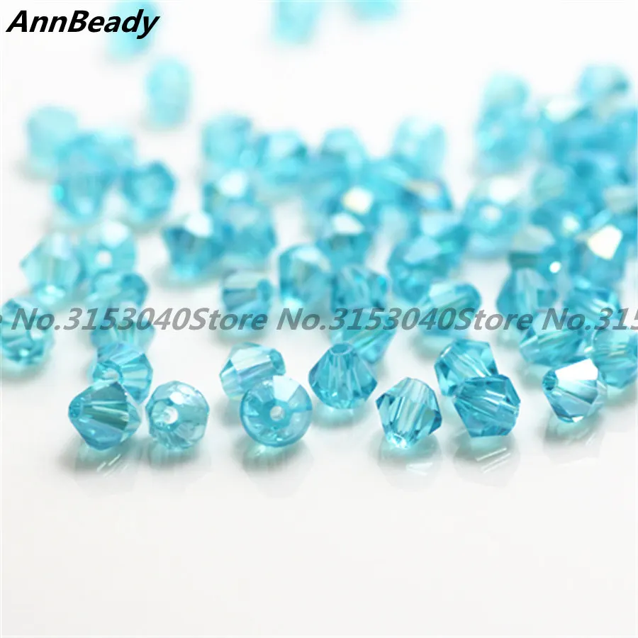 lake blue ab 100 шт, новинка, Голубое озеро, 4 мм, двухконусные Хрустальные Бусины, стеклянные бусины, свободные разделительные бусины, сделай сам, для изготовления ювелирных изделий, Австрийские хрустальные бусины - Цвет: lake blue ab