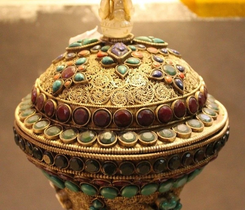 26 &quotТибетский буддистский храм серебро золото бирюза коралловый камень ваза для