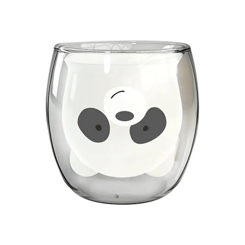 panda Термостойкое стекло 250 мл инновационная 3D двухслойная чашка медведь кошка двойная стенка Стеклянная Двойная стенка эспрессо Кофейная чашка - Цвет: panda