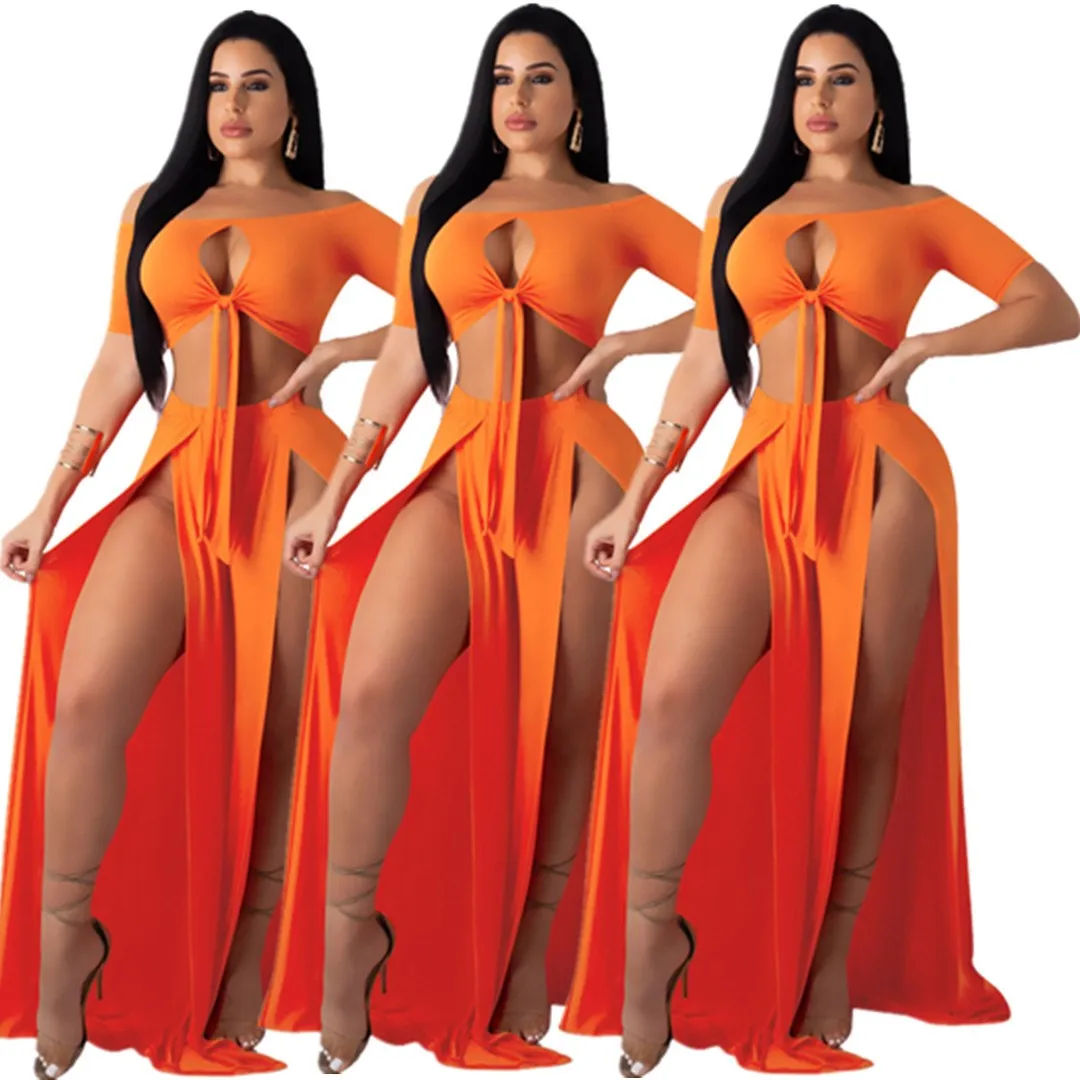 Женский короткий топ и длинная юбка повседневный винтажный комплект из двух