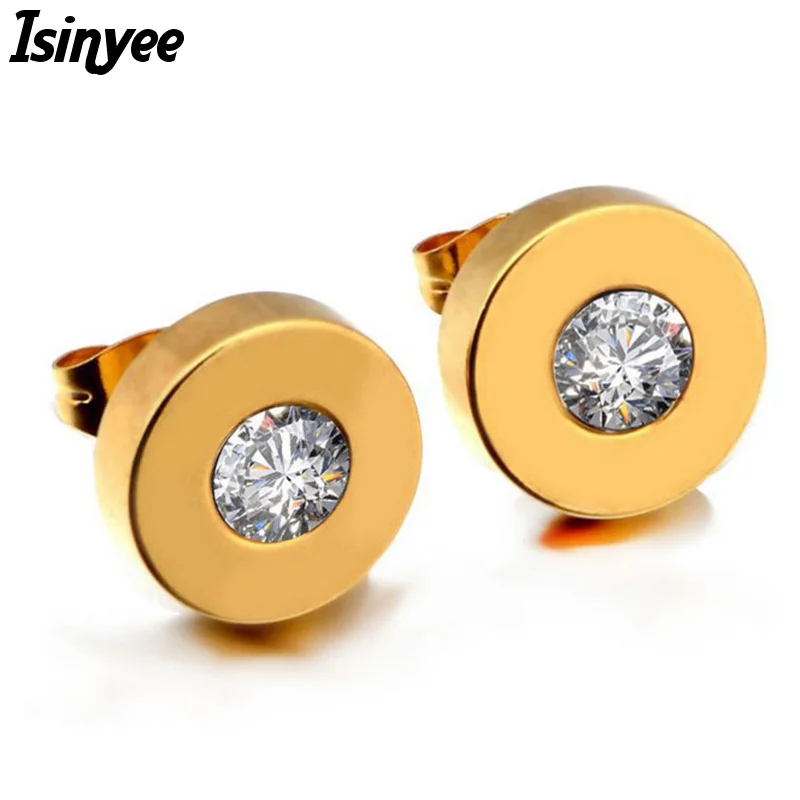 ISINYEE модные маленькие круглые серьги-гвоздики с кристаллами для мужчин и женщин