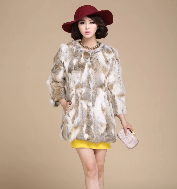 Бесплатная доставка шуба из натурального кроличьего меха Женская длинная куртка