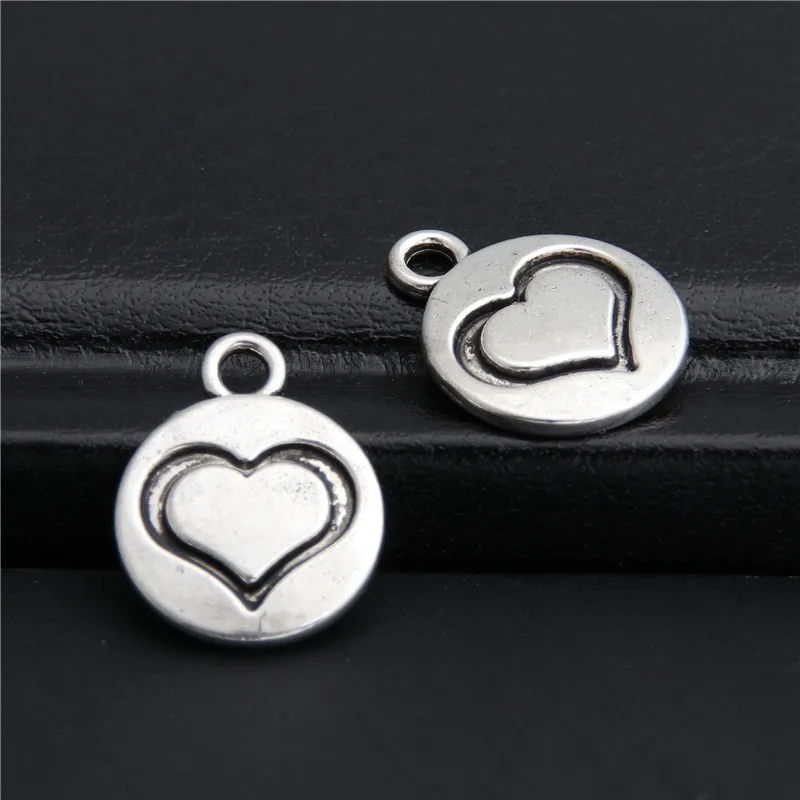 20pcs Silver Color Charm Round Hearts Charms Pendants For Necklace Bracelet Jewelry Accessories A2783 | Украшения и аксессуары