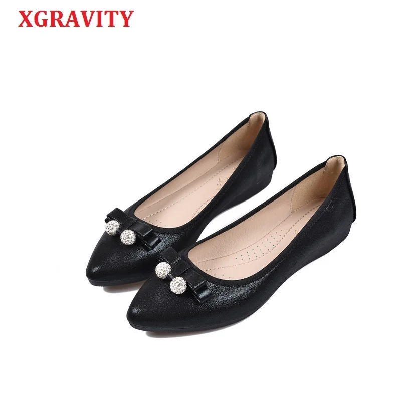 

XGRAVITY All Matched Flats Ballet Bow-tie Flat Butterfly Knot Women Designed Girl Flower 2019 Pointed Toe Big Size Loafers A137