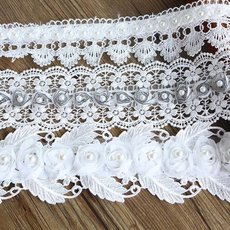 7 см 1 ярд жемчужный цветок лист ручной работы вышитый бисером кружевной отделкой