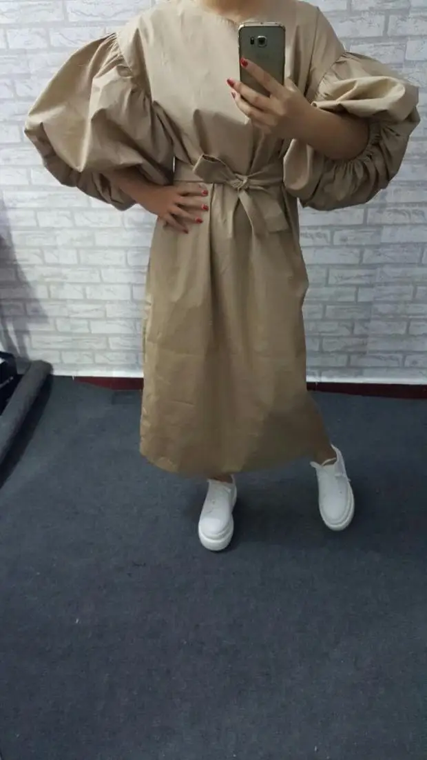 SuperAen, лето, новинка, пышные рукава, женское платье, плюс размер, свободный, сплошной цвет, хлопок, платье для женщин, круглый воротник, женская одежда
