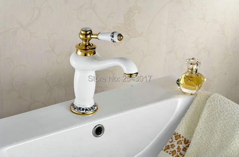 Латунный латунный кран античный высокого качества белый керамический Золотая