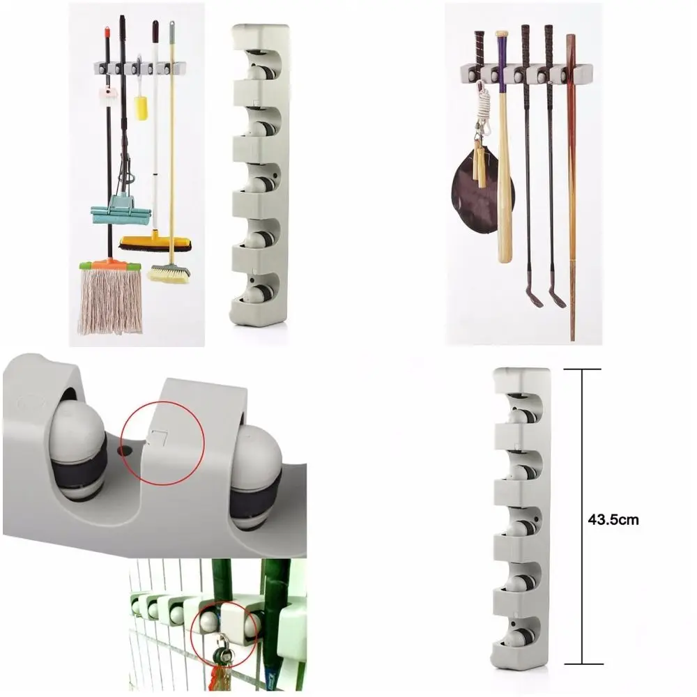 

5 Position Wall Hanger Storage Mounted Holder Organizer Rack Broom Mops Kitchen Tools Brush