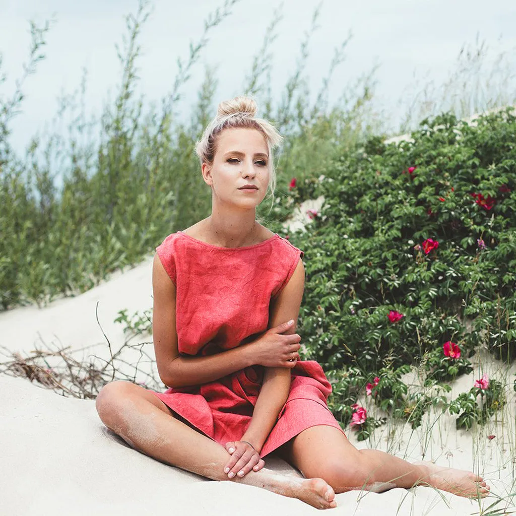 Модные Женские однотонные бандажные платья с круглым вырезом без рукавов