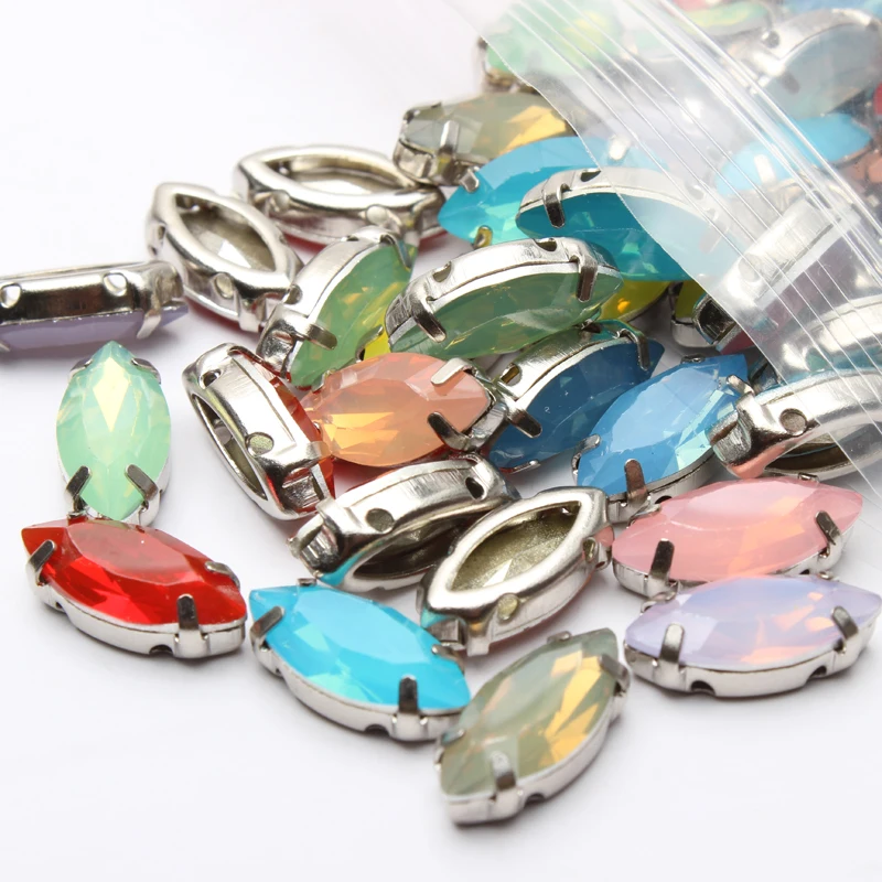 Цветные опаловые полимерные камни конский глаз 7х15 мм Стразы для шитья K