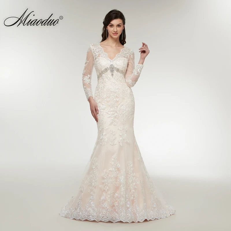 

Женское кружевное свадебное платье-Русалка, пляжное платье невесты со шлейфом и длинным рукавом, лето 2022