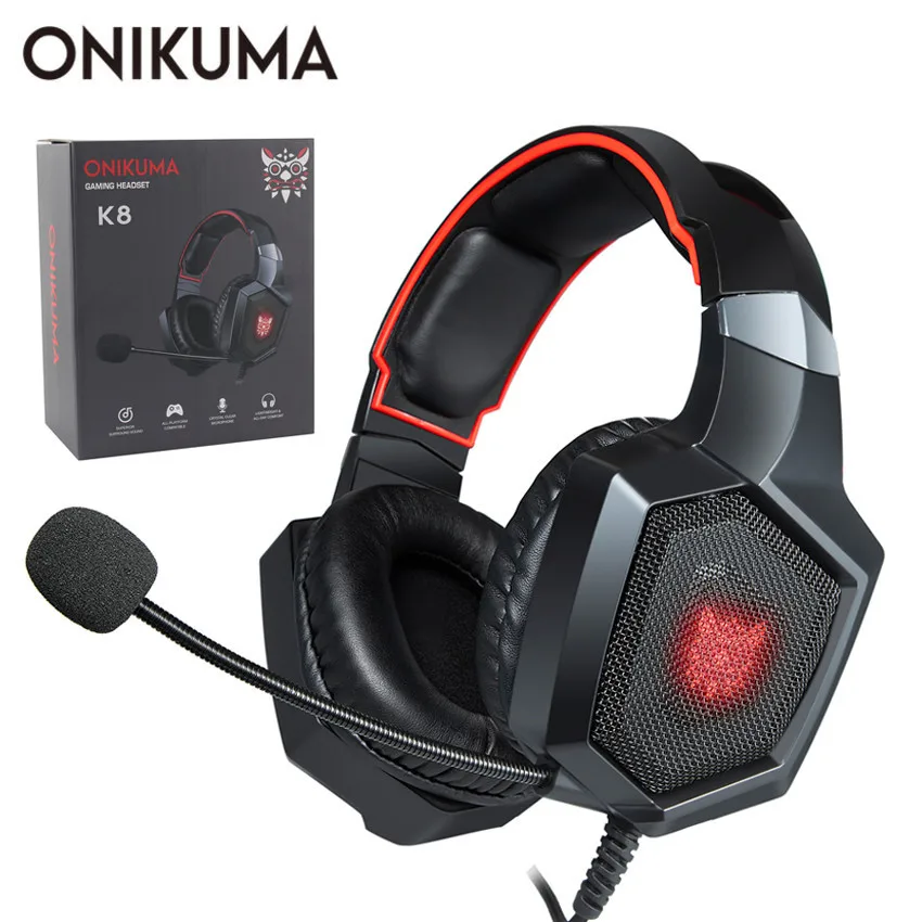 Red with Retail Box ONIKUMA K8 casque PS4 Игровые наушники PC стерео гарнитура наушники для геймеров с микрофоном светодиодный для компьютера ноутбука Xbox One - Цвет: Red with Retail Box