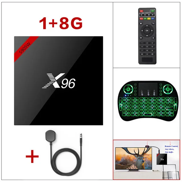 X96 S905W Смарт ТВ приставка Android 7,1 ТВ приставка Amlogic X96 W 2,4 GHz WiFi HD 4K медиаплеер - Цвет: 1G8G I8.BK-IR CABLE