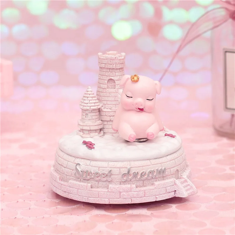 Нежная деревянная музыкальная шкатулка в виде милой свиньи украшение для стола