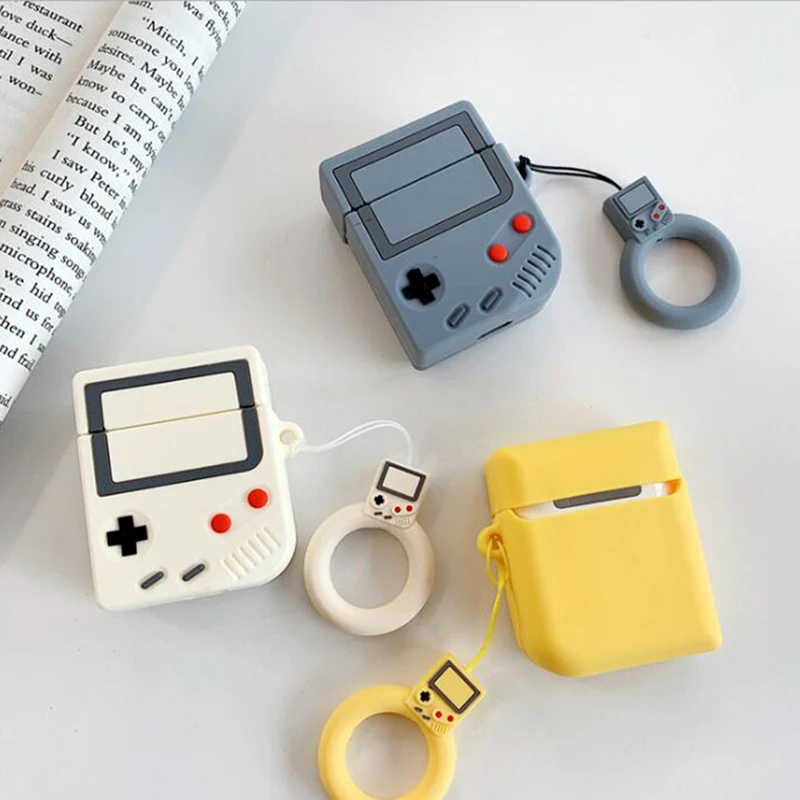 Чехол-накладка для Apple AirPods 2 силиконовый с кольцом-ремешком 3D Game Boy гарнитура Airpods |