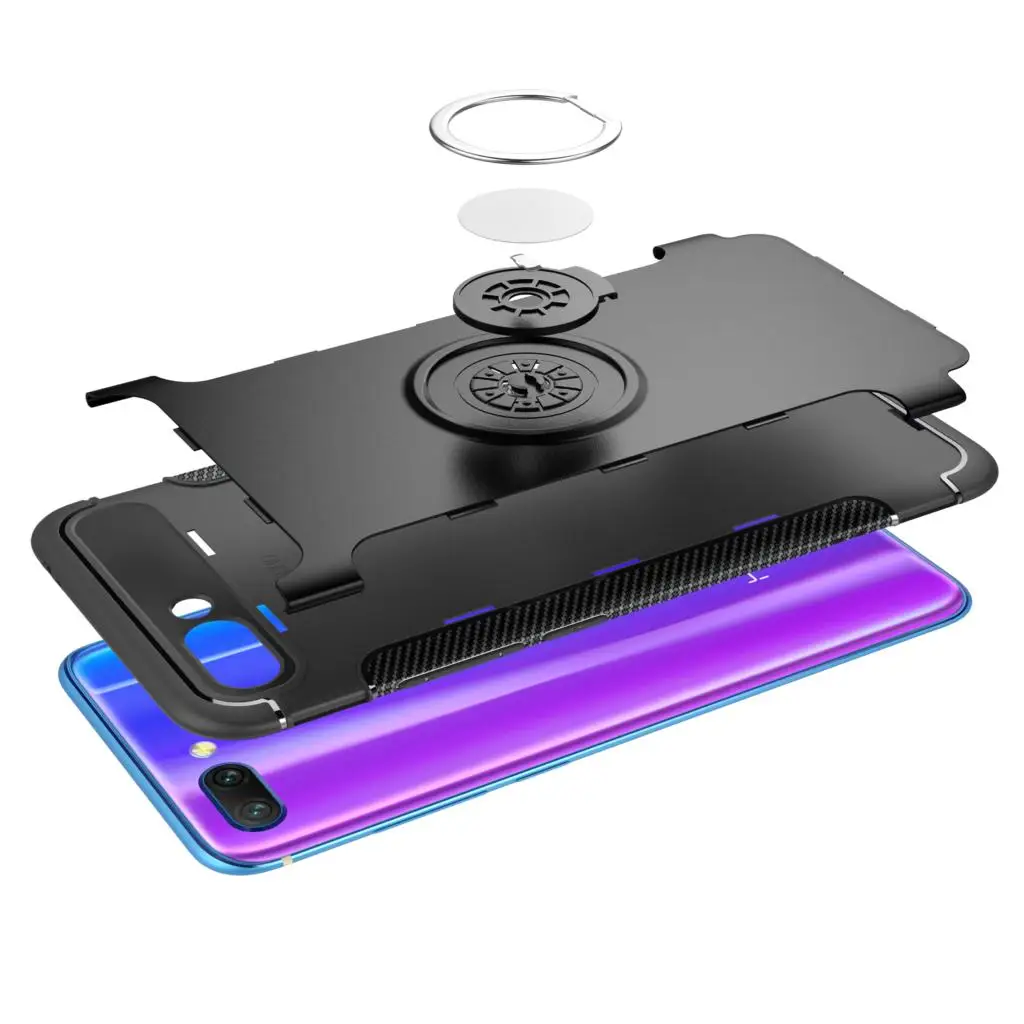 Для Huawei Honor 10 Чехол Премиум жесткий Гибридный 2 в 1 армированный палец ручка кольцо