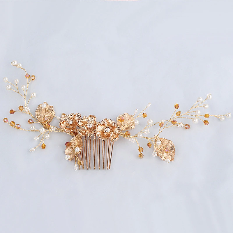 Pearl Crystal Flower Hair Comb Bride Headdress Bridal Headpiece Wedding Accessories Jewelry Bijoux Cheveux WIGO1129 | Украшения и