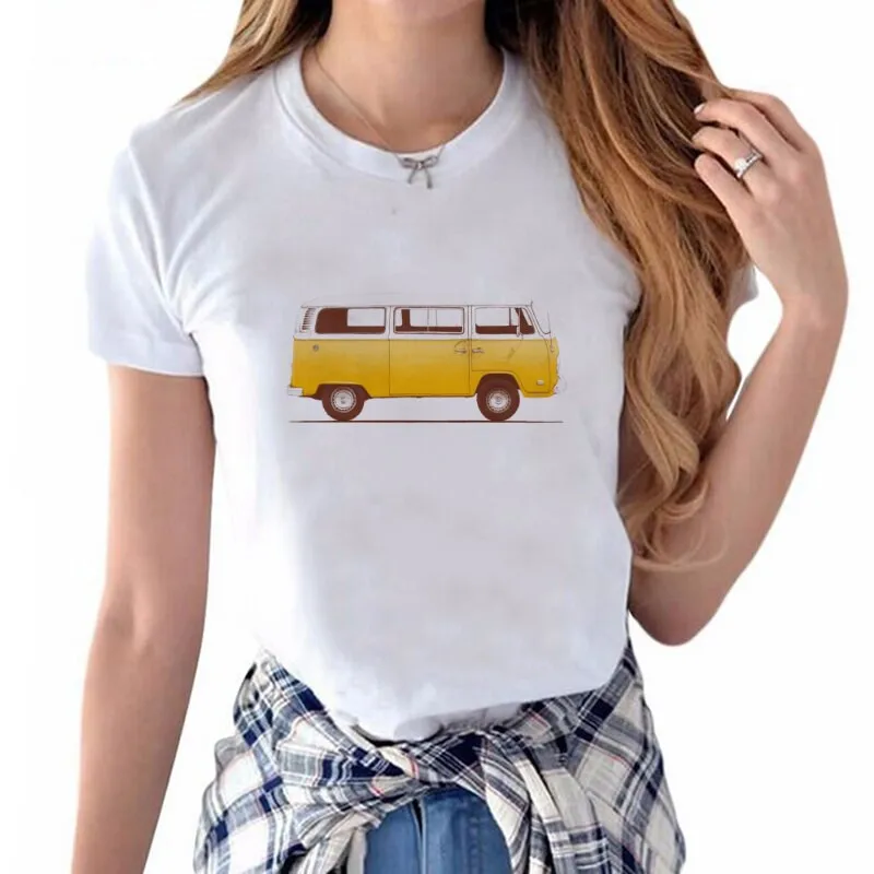 Модная летняя желтая футболка с школьным автобусом повседневные футболки топы