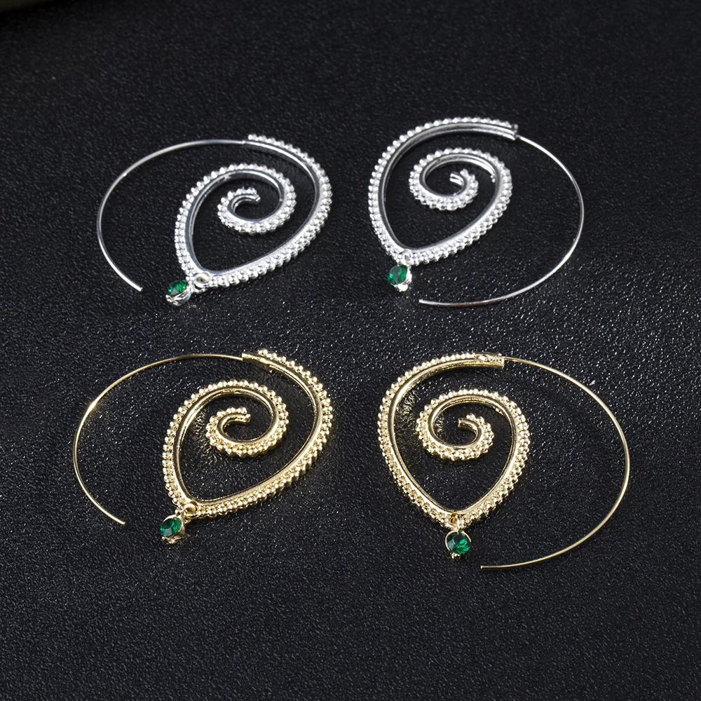 

FAMSHIN Fashion Bohemia Personality Round Spiral Earrings Exaggerated Gold Silver Color Whirlpool Gear Earrings for Women Jewelr