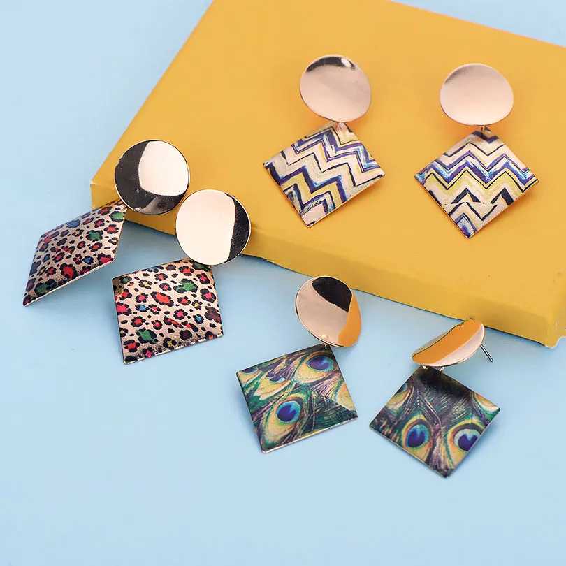 Панк ювелирные изделия шикарный Леопардовый сплав Круглые Висячие серьги для