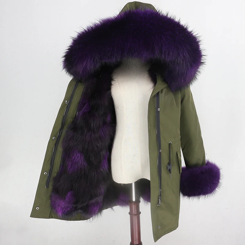 green purpe OFTBUY натуральный мех пальто зимняя куртка Женская водонепроницаемая длинная парка натуральный Лисий Мех Верхняя одежда уличная Съемная Толстая теплая - Цвет: green purpe