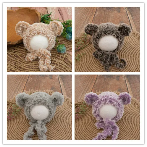 Новорожденных реквизит теплый плюшевый медведь hat смешные детские съемки