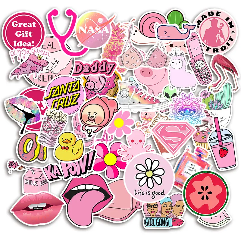 50 шт./упак. ПВХ Kawaii розовый Graffit Забавные милые наклейки игрушки багажная наклейка для детей подарок мото автомобиль и чемодан милый ноутбук наклейки