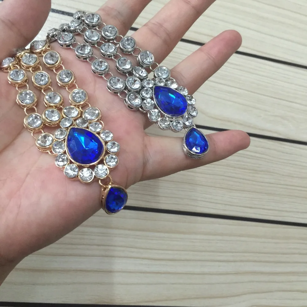 Ручной Работы Kundan Синий Свадебные аксессуары для волос невесты цепь головы цепи
