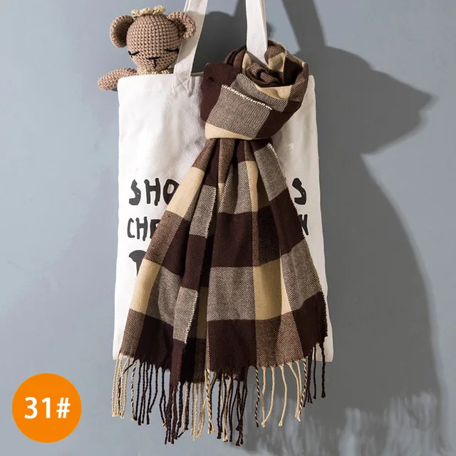 Style 31 Детские шарфы для мальчиков и девочек, брендовый кашемировый шарф в клетку с кисточками, осенне-зимний плотный теплый платок для детей 190*35 см, шейный платок - Цвет: Style 31