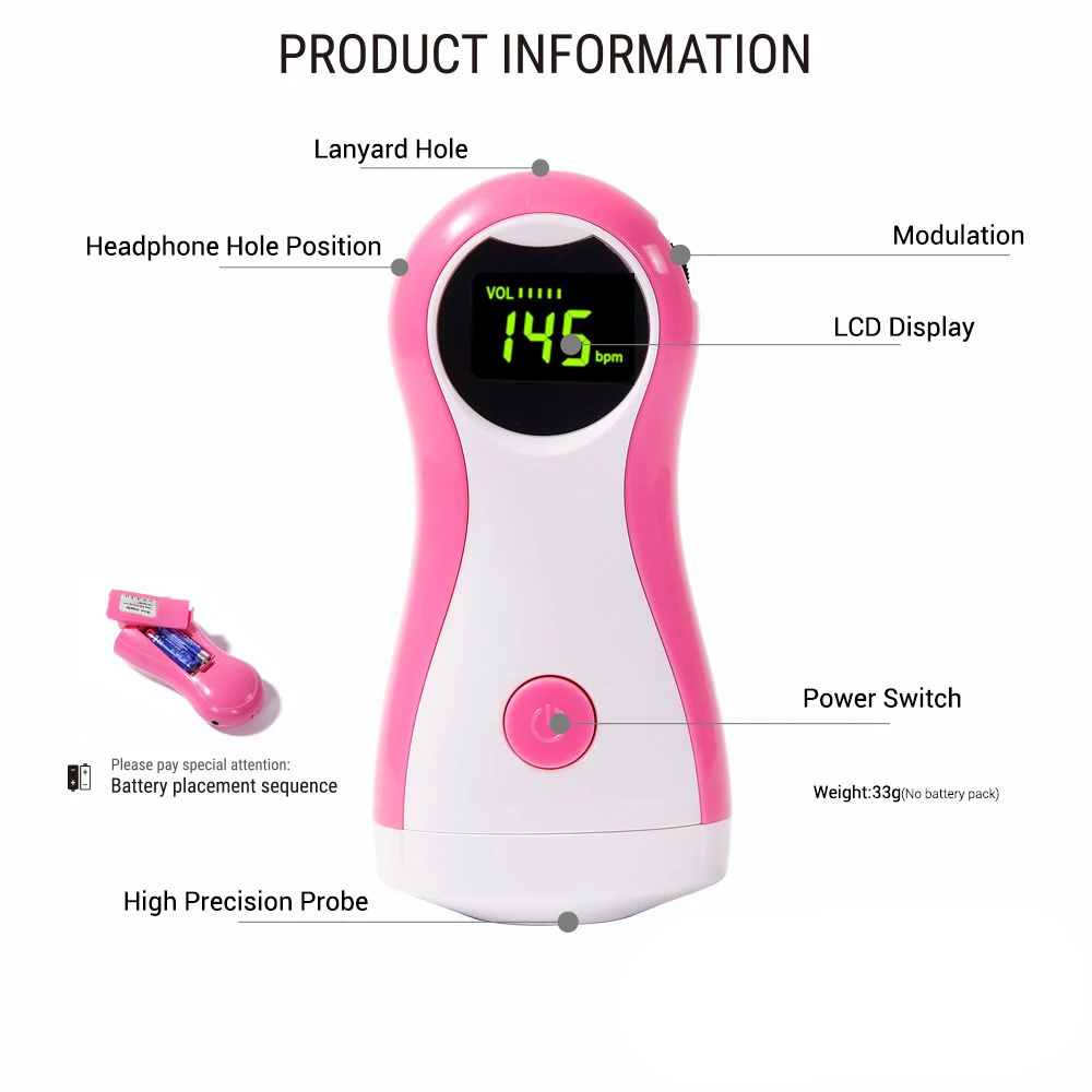 Fetal Doppler Baby Monitor LCD Display Portable Baby Heart Rate Monitor With Earphone Free Earphone