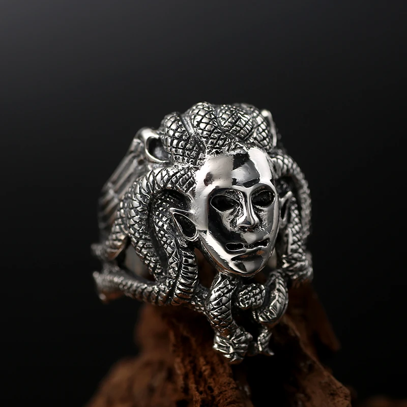 ZABRA Luxury Solid 925 Sterling Silver Men Ring Budda God Head Vintage Black Color Punk Mens Rings Domineering Gothic Jewelry|sterling silver men