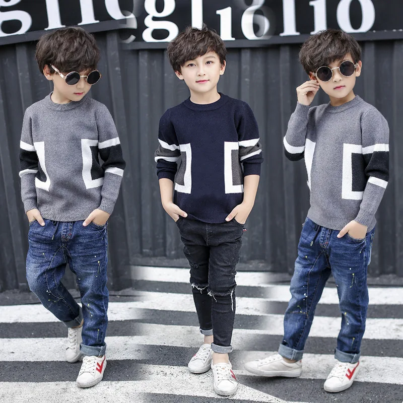 Свитер для мальчиков-подростков 2017 детский вязаный пуловер с длинным рукавом и