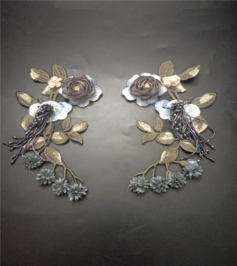 

blue flower rhinestones beaded patches applique embroidery fabric sew on patch fashion clothing bags decoration patch