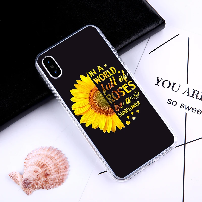 Прозрачный чехол с подсолнухом для iPhone 12 Pro 7 8 Plus SE 2020 мягкий силиконовый из ТПУ 11