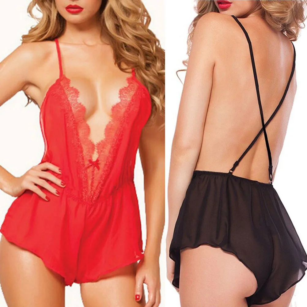 Женское Сексуальное белье костюм Babydoll кружевное платье с открытой спинкой и