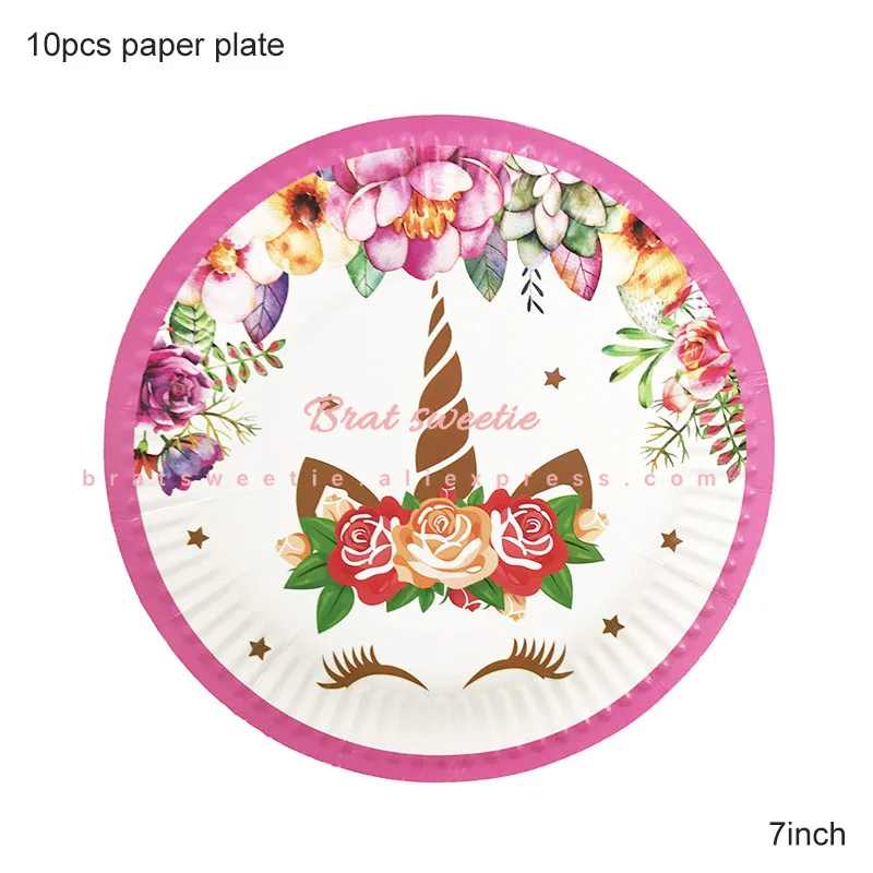 B unicorn 7in plate Булавка рог на Единороге Вечерние игры единорога декорации с днем рождения детей день детей предметы для вечеринки, сувениры - Цвет: B unicorn 7in plate