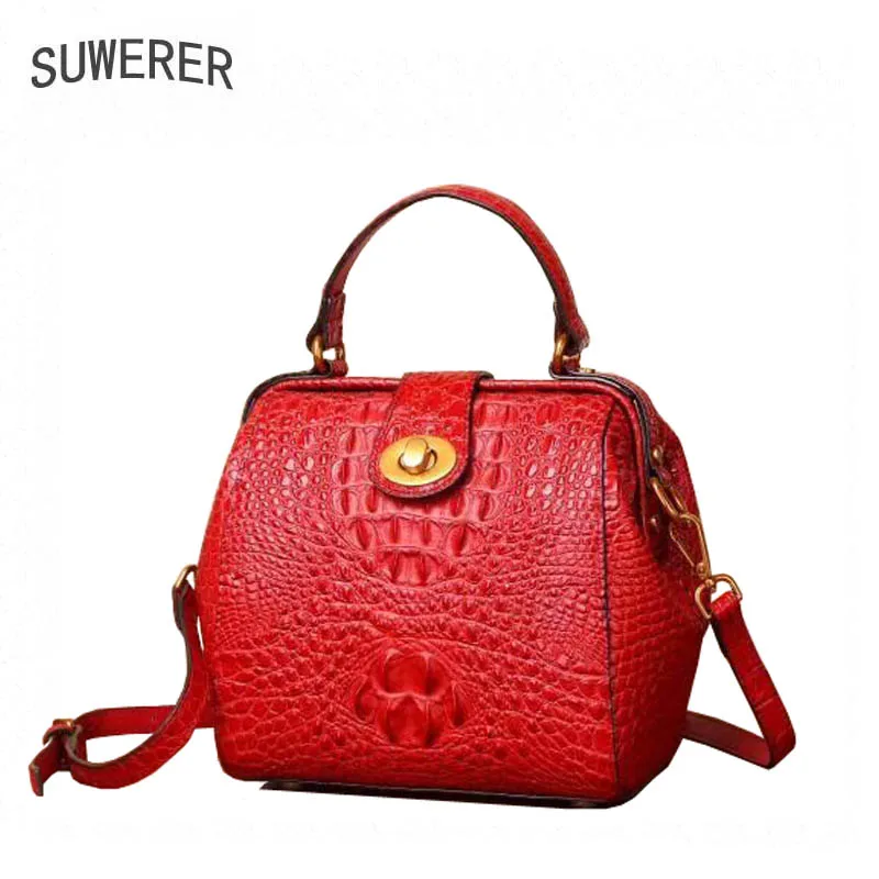 

SUWERER 2020 New top cowhide women genuine leather bags crocodile pattern Fashion famous brand luxury leather shoulder small bag