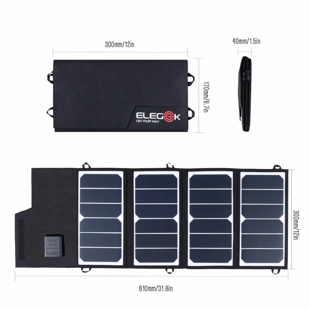 

ELEGEEK 26W 5V SUNPOWER Folding Solar Panel Charger USB+DC Output 12V Solar Charger Power Bank for iPhone Battery Charger