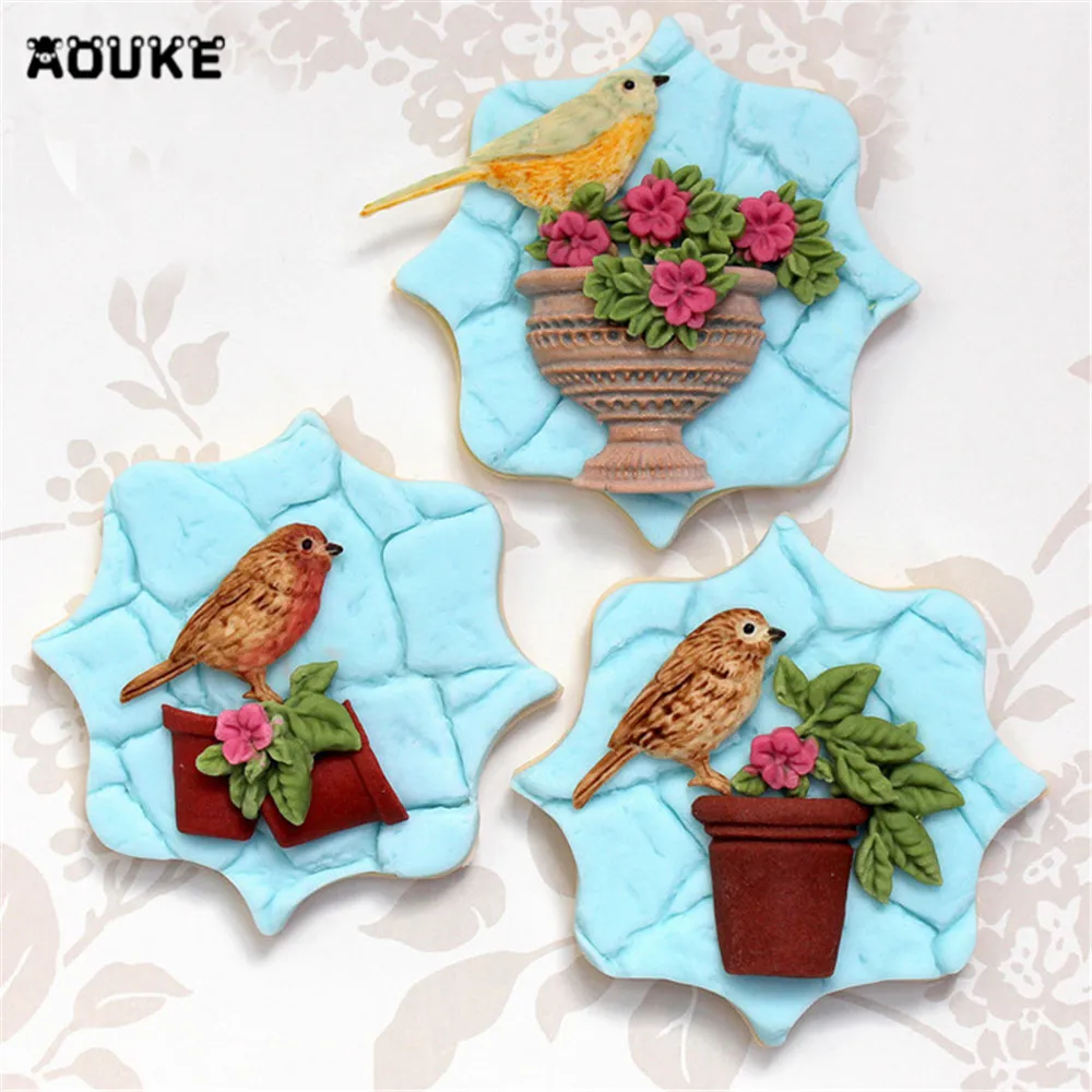 Цветок сливы и птицы помадка торт Силиконовая форма печенье кондитерские формы