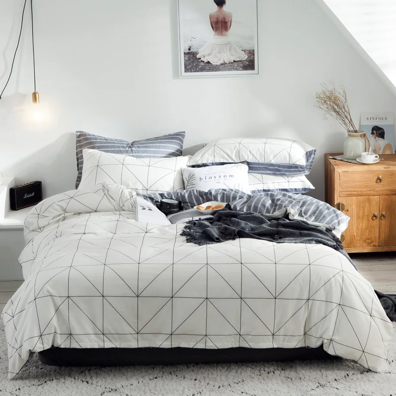 100% Cotton Bedding Quilt Cover Set Modern 2/3pcs with Pillowcases Summer Bedclothes Duvet King Queen Single Size | Дом и сад