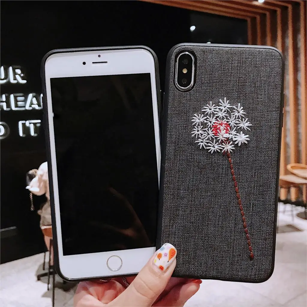 Чехол для телефона с вышивкой и одуванчиком iPhone 6 6S 8 7 Plus чехол милыми парными