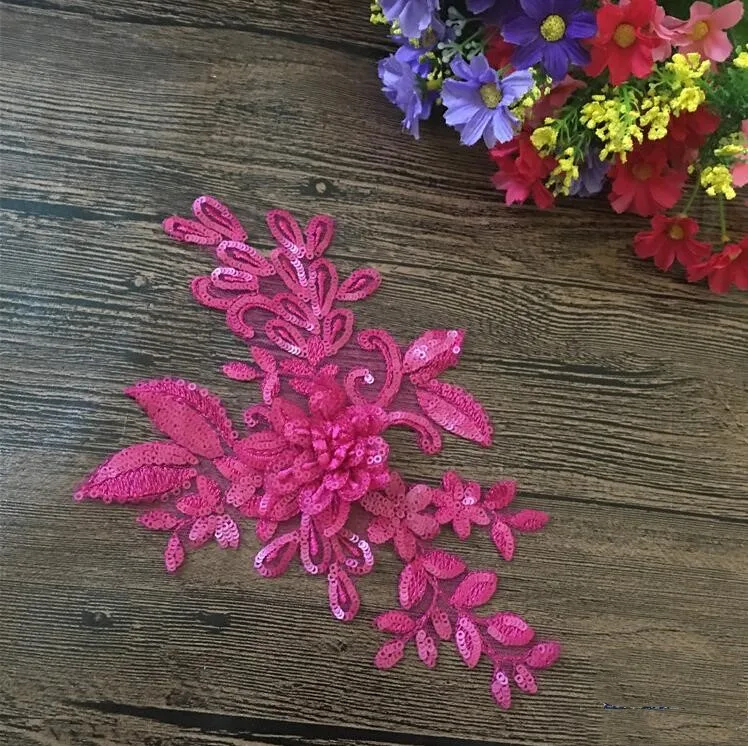 1 шт., 20*10 см, красные, золотые, черные, серебряные, 3D цветы, вышитые кружевные аппликации для DIY свадебного платья, костюмы, аксессуары для волос, нашивки - Цвет: Hot Red