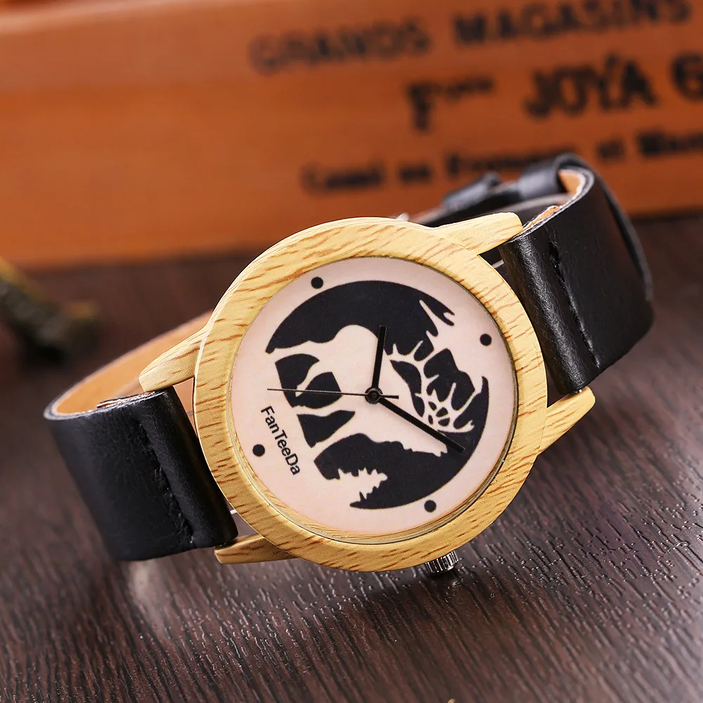 Роскошный модный кожаный браслет Аналоговые кварцевые круглые наручные часы