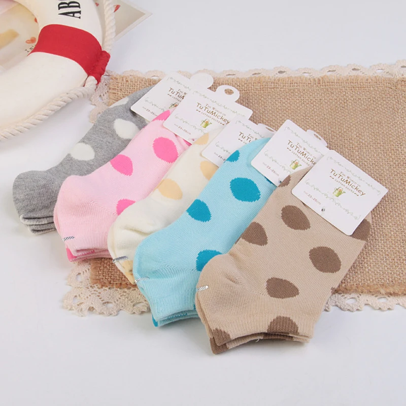 Женские хлопковые носки сезон весна лето осень однотонные дышащие в горошек с