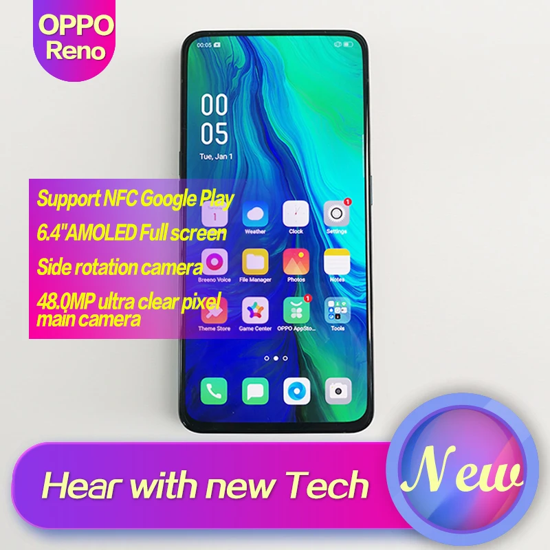 OPPO Reno Новое поступление смартфон 6 4 дюймов Поддержка NFC Qualcomm710 2340*1080 четыре ядра 3