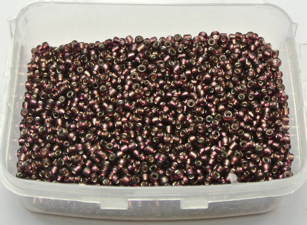 

5000 Glass Seed Beads 2mm silver lined Purple + Storage Box