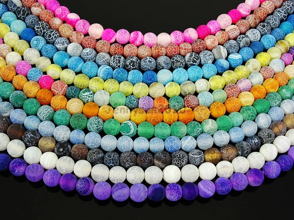 Зеленый Матовый Треск Огня Агатовые 4 мм Камней Круглый Шар Свободные Spacer Бисер 15