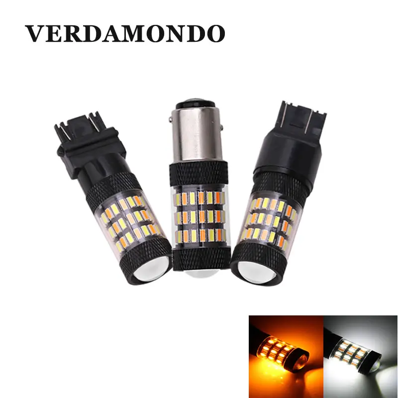 1157 BA15D 3157 T25 7443 T20 60 4014 SMD двойной цвет белый желтый Автомобильные светодиодные