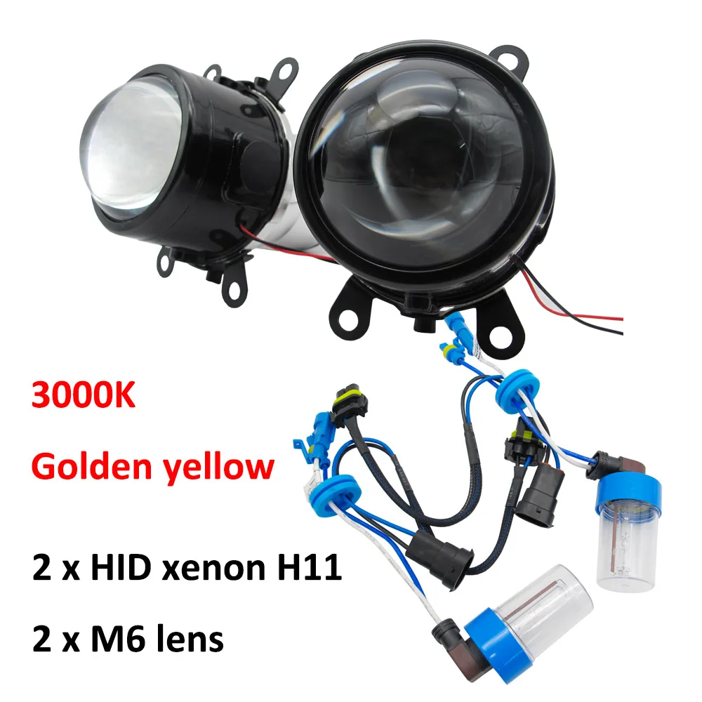 TAOCHIS M6 2,5 дюймовых Биксеноновые HID Автомобильный авто-Стайлинг противотуманных фар линзы прожекторного типа Hi/короче спереди и длиннее сзади) универсальная противотуманная фара автомобиля модернизации H11 лампы - Цвет: 3000K Golden yellow